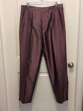 Purple 100% silk pants with pin tuck and leg accents - Size L/XL approx